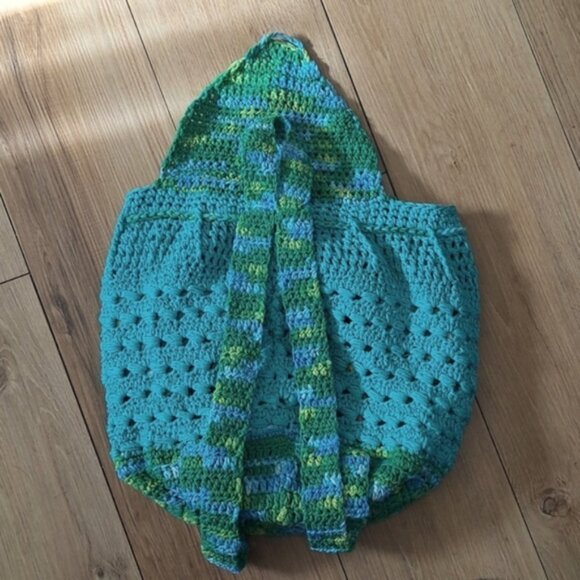 Hand Crafted Crochet Cotton Back Pack Bag Purse Tote